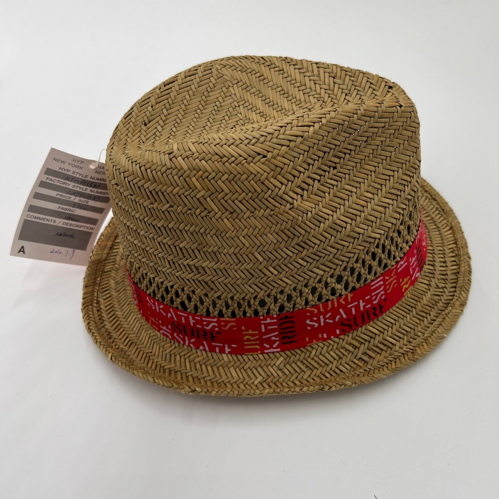 HYP New York Straw Fedora Hat Natural Tan Red Surf Skate Ride Band New - Picture 5 of 9